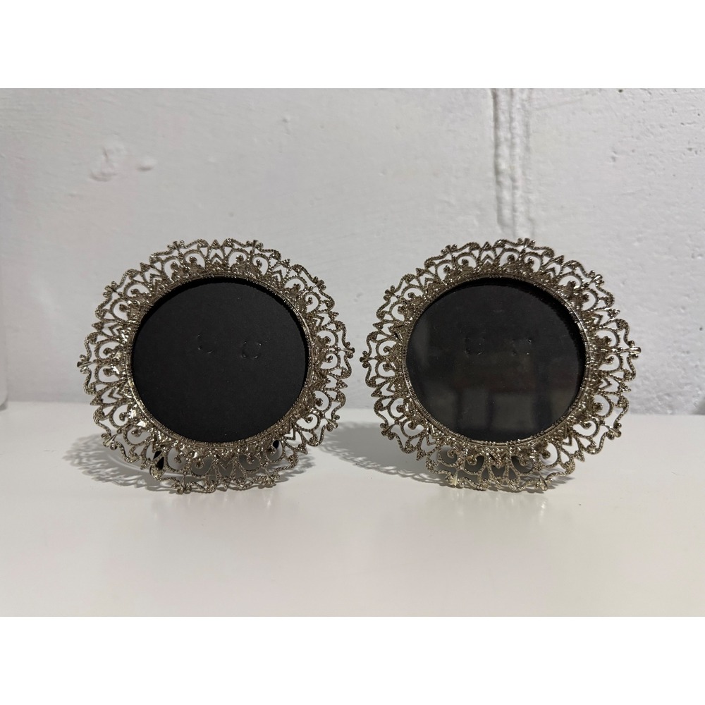 Sheffield Home Set of 2 Round Filigree Picture Frames Silver Metal Ornate Decor
